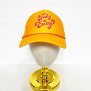 Retro Trucker Hat Orange Mesh Snapback “Take It Easy” Graphic Cap